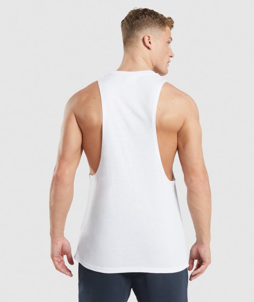 Men's Gymshark Legacy Drop Arm Tanks White | NZ 1MSJIU